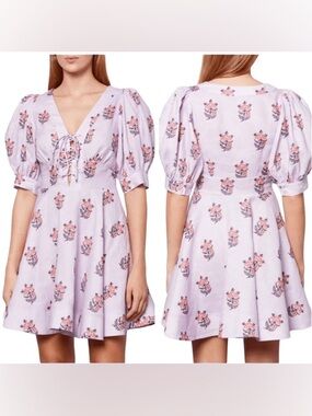 House of Harlow 1960 floral linen blend puff sleeve mini dress size 10